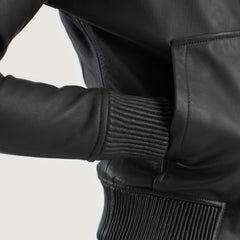 Wybion Black Leather Hooded Bomber Jacket