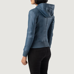 Wybion Blue Leather Hooded Bomber Jacket