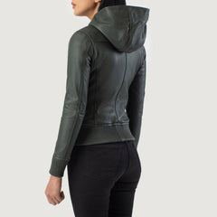 Wybion Green Leather Hooded Bomber Jacket