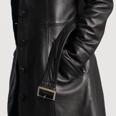 Sator Black Leather Coat Jacket
