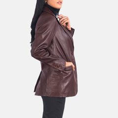 Kedum Maroon Leather Blazer Jacket