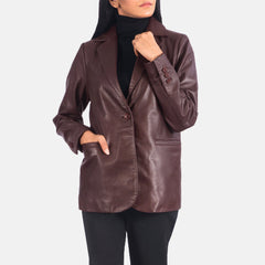 Kedum Maroon Leather Blazer Jacket