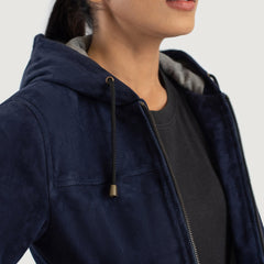 Sutix Blue Suede Hooded Bomber Jacket