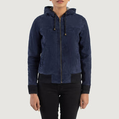 Sutix Blue Suede Hooded Bomber Jacket