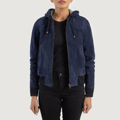 Sutix Blue Suede Hooded Bomber Jacket