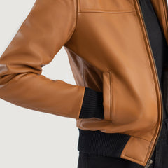 Sutix Brown Leather Hooded Bomber Jacket