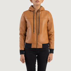 Sutix Brown Leather Hooded Bomber Jacket