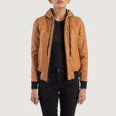 Sutix Brown Leather Hooded Bomber Jacket