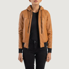 Sutix Brown Leather Hooded Bomber Jacket