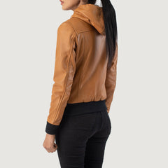 Sutix Brown Leather Hooded Bomber Jacket
