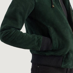 Sutix Green Suede Hooded Bomber Jacket