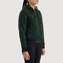 Sutix Green Suede Hooded Bomber Jacket