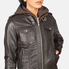 Xatus Brown Leather Hooded Bomber Jacket