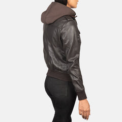 Xatus Brown Leather Hooded Bomber Jacket