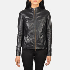 Jotean Black Leather Biker Jacket