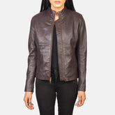 Jotean Maroon Leather Biker Jacket