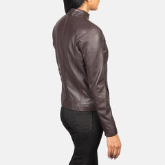 Jotean Maroon Leather Biker Jacket