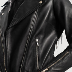 Silen Black Leather Biker Jacket
