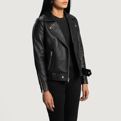 Silen Black Leather Biker Jacket