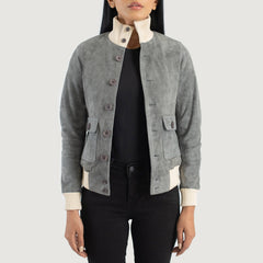 Pakian Grey Suede Bomber Jacket