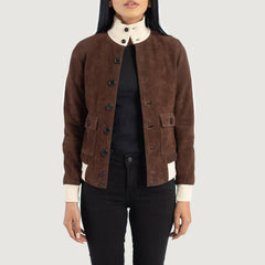 Pakian Mocha Suede Bomber Jacket
