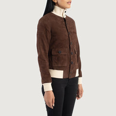 Pakian Mocha Suede Bomber Jacket