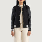 Orsos Black Leather Varsity Jacket