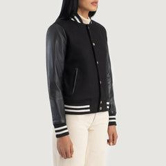 Orsos Black Leather Varsity Jacket