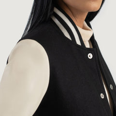 Orsos Black White Leather Varsity Jacket
