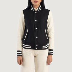 Orsos Black White Leather Varsity Jacket