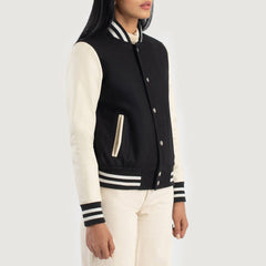 Orsos Black White Leather Varsity Jacket