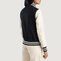 Orsos Black White Leather Varsity Jacket