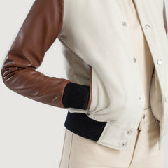 Orsos Brown Leather Varsity Jacket