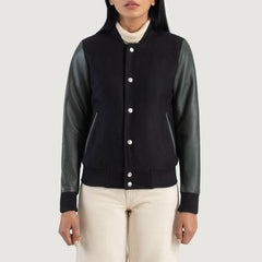 Orsos Green Leather Varsity Jacket