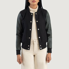 Orsos Green Leather Varsity Jacket