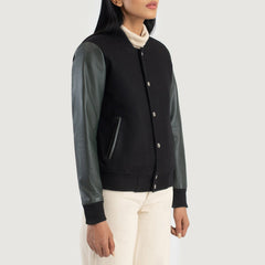 Orsos Green Leather Varsity Jacket