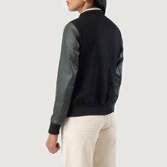 Orsos Green Leather Varsity Jacket
