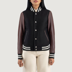 Orsos Black Maroon Leather Varsity Jacket