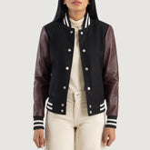Orsos Black Maroon Leather Varsity Jacket