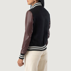 Orsos Black Maroon Leather Varsity Jacket