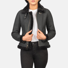 Zesen Black Leather Bomber Jacket