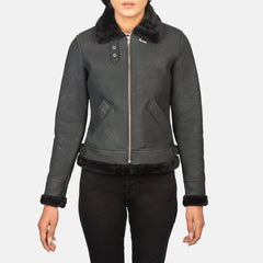 Zesen Black Leather Bomber Jacket