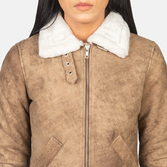 Zesen Brown Leather Bomber Jacket