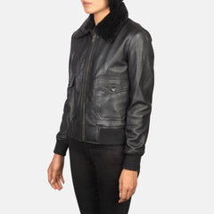 Ulbet Black Leather Bomber Jacket