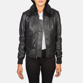 Ulbet Black Leather Bomber Jacket
