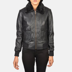 Ulbet Black Leather Bomber Jacket