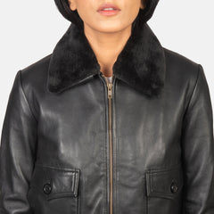 Ulbet Black Leather Bomber Jacket