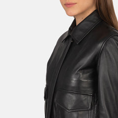 Vition Black Leather Bomber Jacket