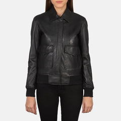 Vition Black Leather Bomber Jacket