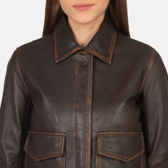 Vition Brown Leather Bomber Jacket